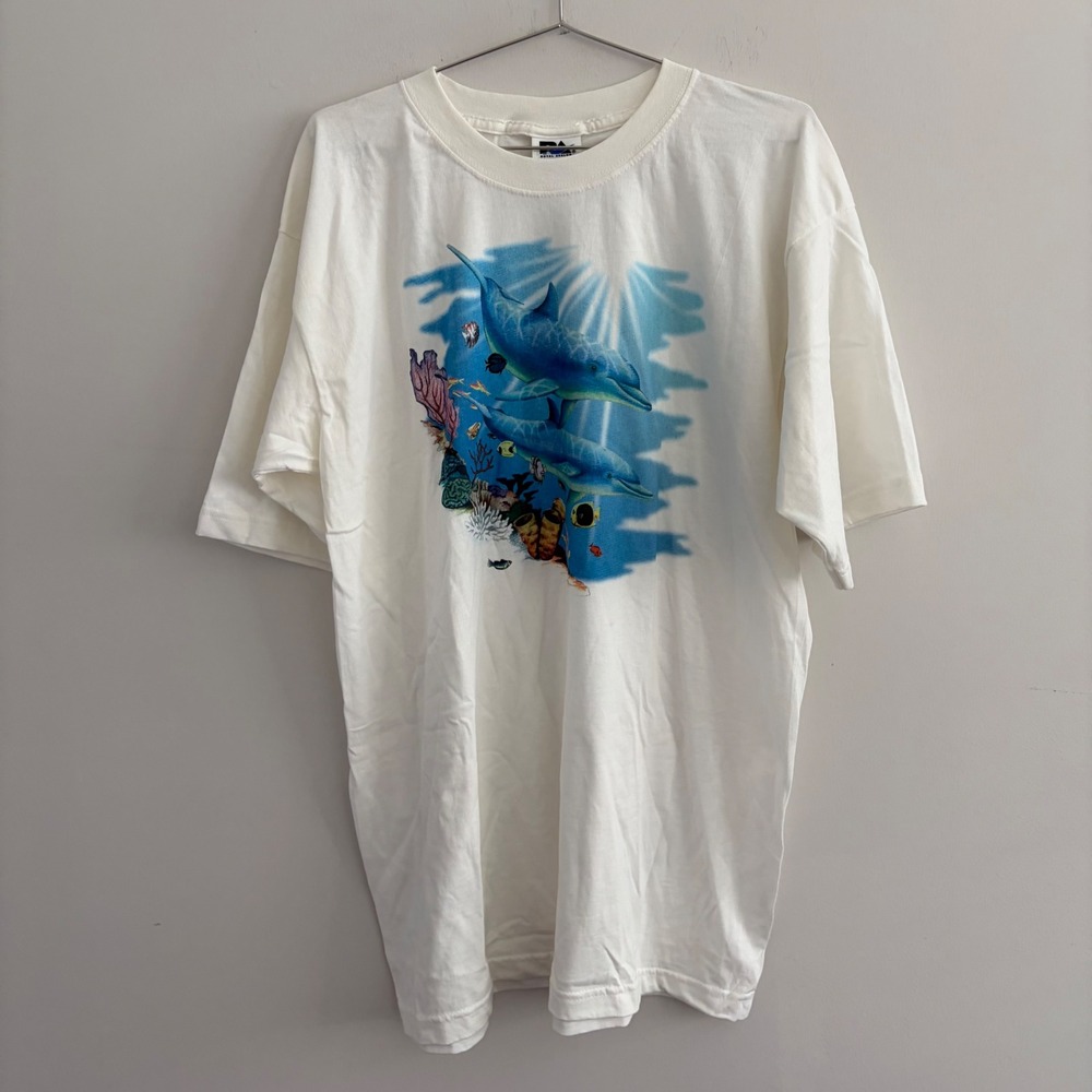 Royal Avalon Dolphin Ocean Graphic T Shirt Mens XL White Short Sleeve Cotton